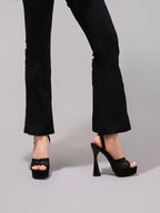 Fashionable Lace Embroidered High Heel Sandals, Sexy Party Shoes, Open Toe Square Heel Mules, High Platform Wedge Heels, Wine Red Women's High Heels