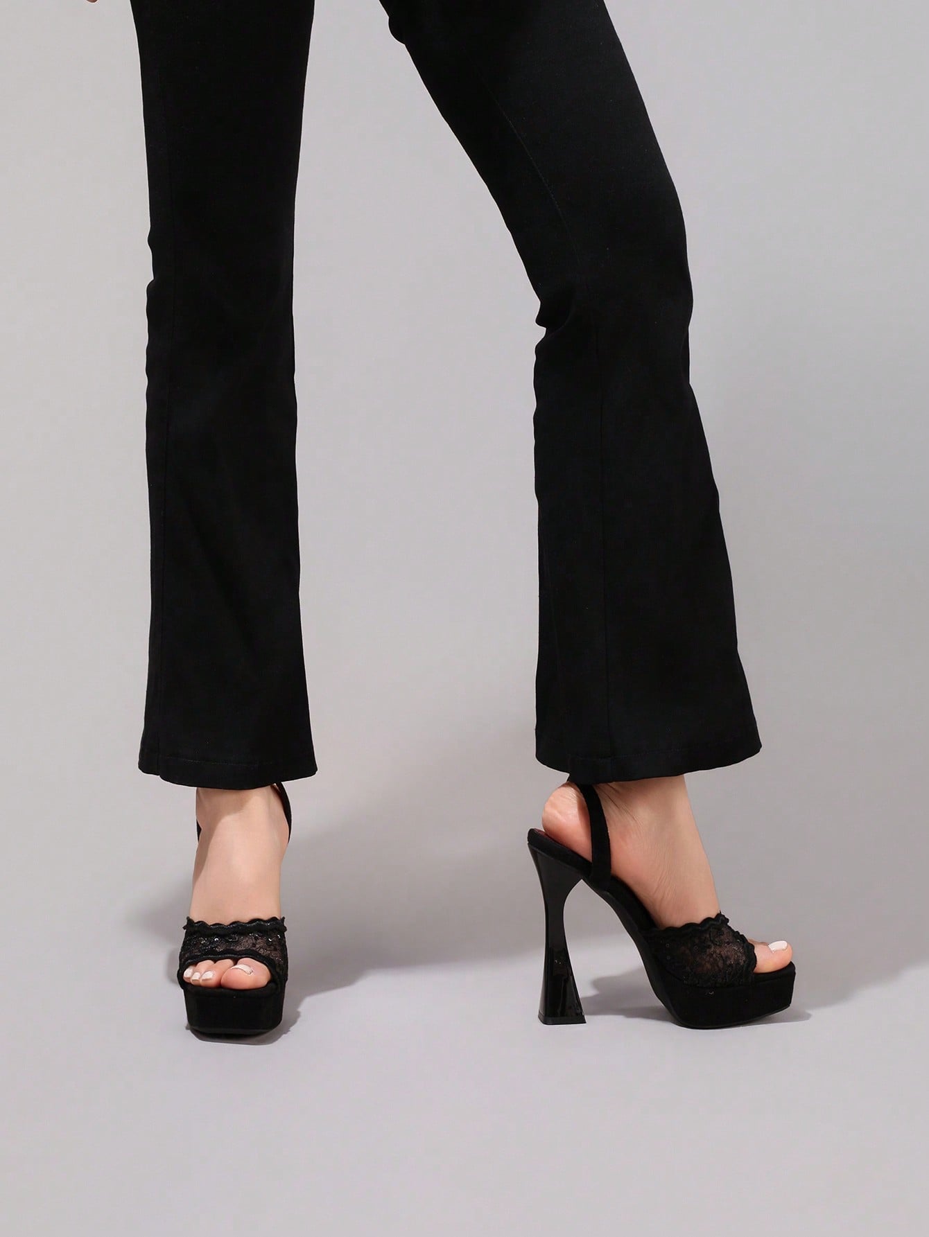 Fashionable Lace Embroidered High Heel Sandals, Sexy Party Shoes, Open Toe Square Heel Mules, High Platform Wedge Heels, Wine Red Women's High Heels