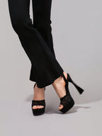 Fashionable Lace Embroidered High Heel Sandals, Sexy Party Shoes, Open Toe Square Heel Mules, High Platform Wedge Heels, Wine Red Women's High Heels