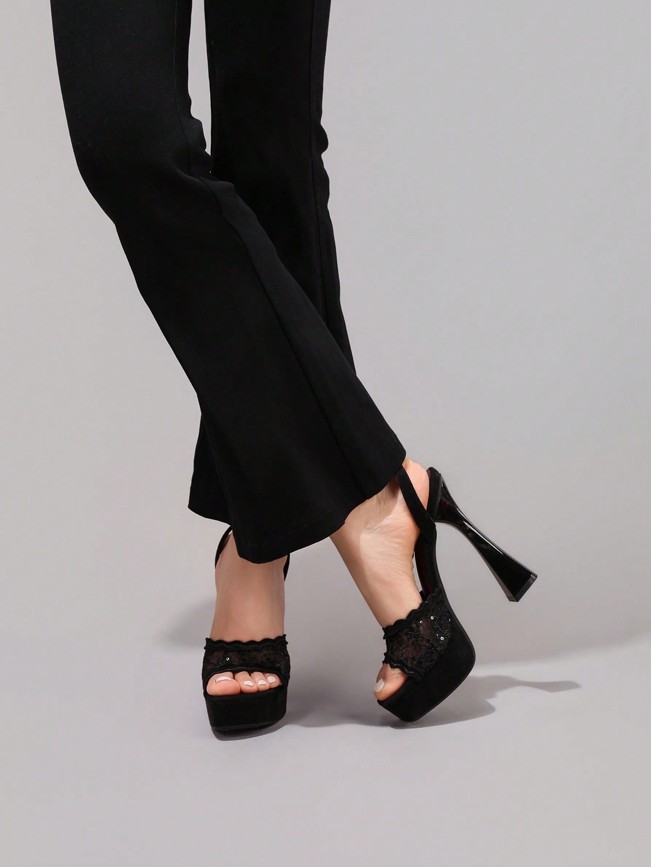 Fashionable Lace Embroidered High Heel Sandals, Sexy Party Shoes, Open Toe Square Heel Mules, High Platform Wedge Heels, Wine Red Women's High Heels