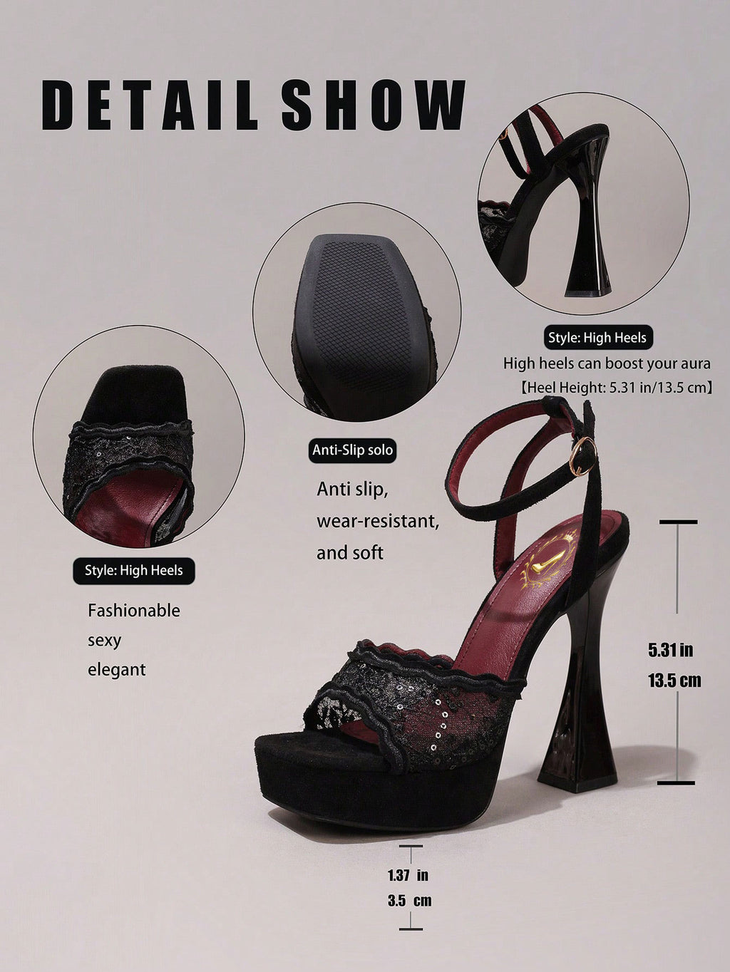 Fashionable Lace Embroidered High Heel Sandals, Sexy Party Shoes, Open Toe Square Heel Mules, High Platform Wedge Heels, Wine Red Women's High Heels