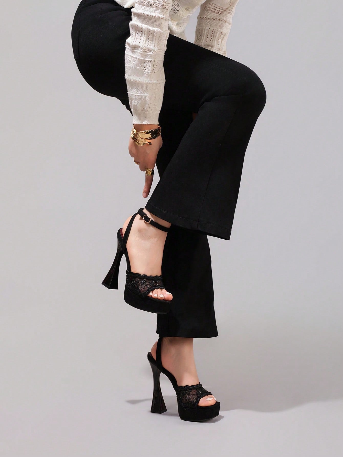 Fashionable Lace Embroidered High Heel Sandals, Sexy Party Shoes, Open Toe Square Heel Mules, High Platform Wedge Heels, Wine Red Women's High Heels