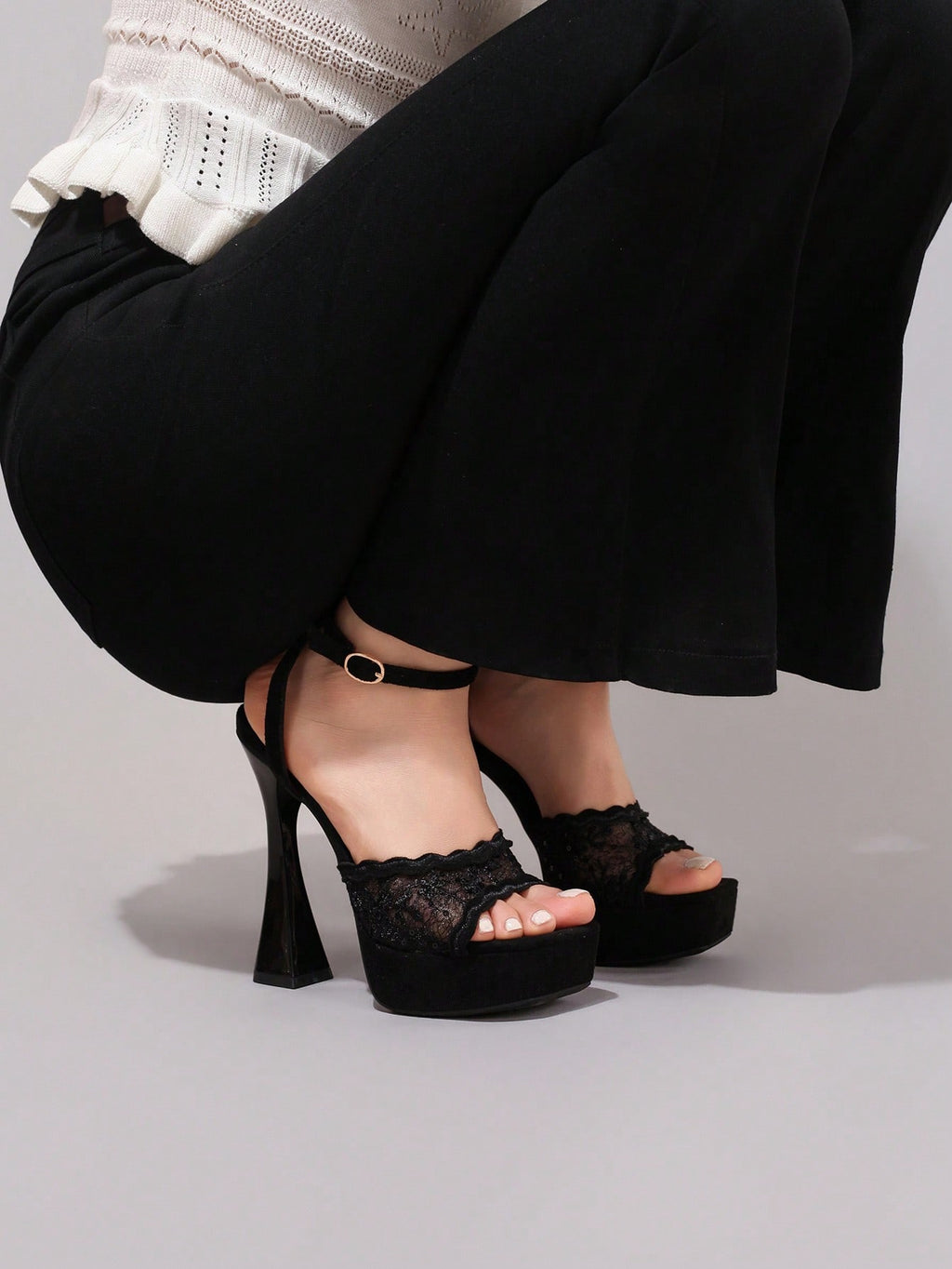 Fashionable Lace Embroidered High Heel Sandals, Sexy Party Shoes, Open Toe Square Heel Mules, High Platform Wedge Heels, Wine Red Women's High Heels