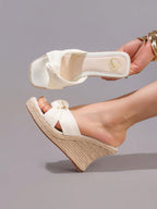 Hemp Rope Platform Sandals, Fashionable Twist Open Toe Thick Bottom Slide Sandals, Summer Vacation Casual Daily Wear Women Shoes, Wedge Heels