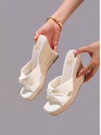 Hemp Rope Platform Sandals, Fashionable Twist Open Toe Thick Bottom Slide Sandals, Summer Vacation Casual Daily Wear Women Shoes, Wedge Heels