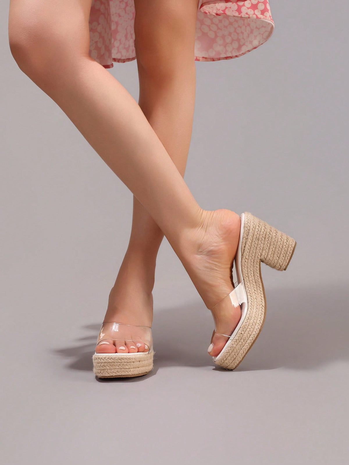 Hemp Rope Platform Thick Bottom Sandals, Transparent TPU Strap Open Toe, Summer Vacation Casual High Heel Slippers, Daily Fashion Lightweight Comfortable Women Shoes