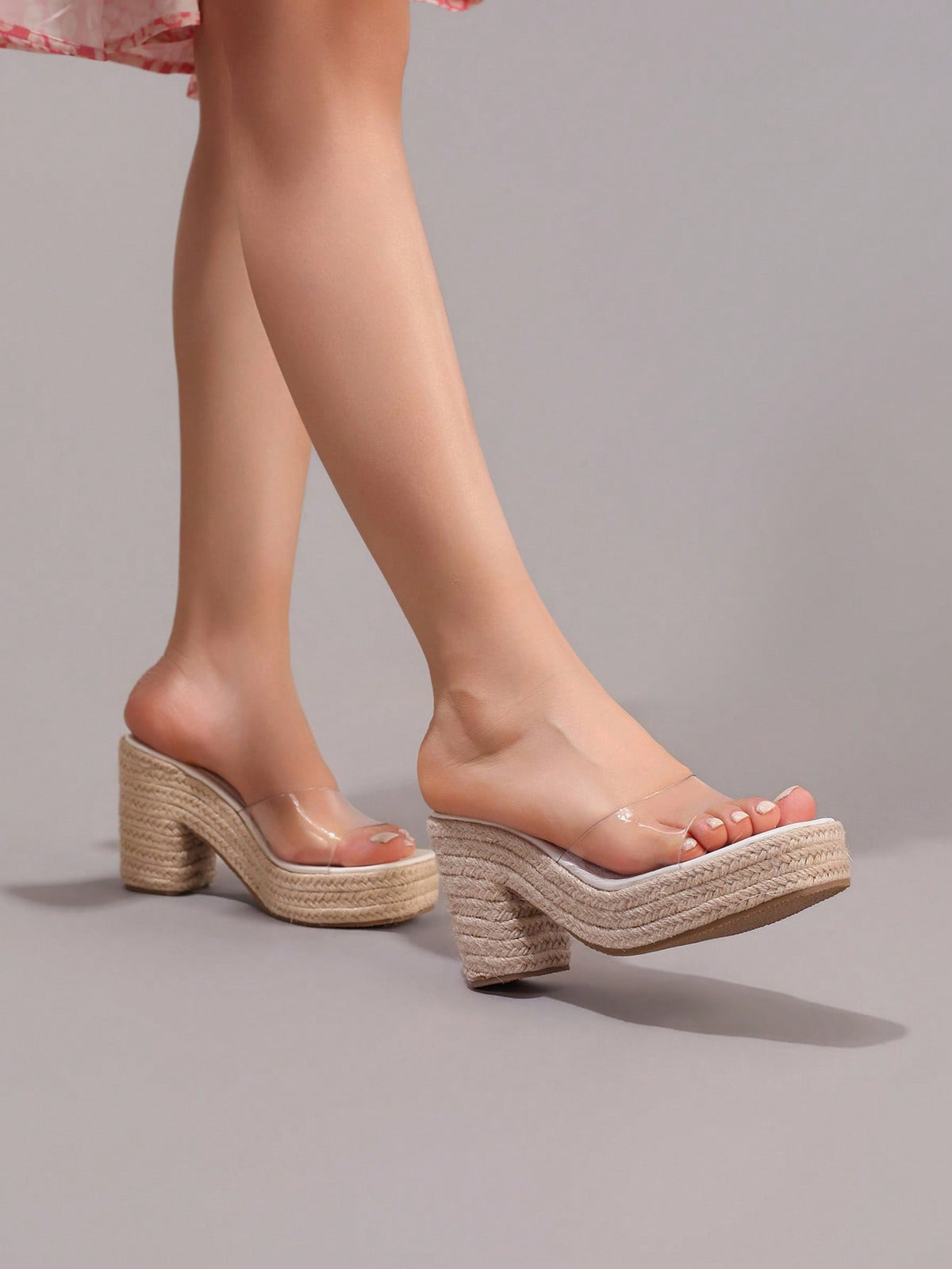 Hemp Rope Platform Thick Bottom Sandals, Transparent TPU Strap Open Toe, Summer Vacation Casual High Heel Slippers, Daily Fashion Lightweight Comfortable Women Shoes