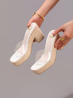 Hemp Rope Platform Thick Bottom Sandals, Transparent TPU Strap Open Toe, Summer Vacation Casual High Heel Slippers, Daily Fashion Lightweight Comfortable Women Shoes