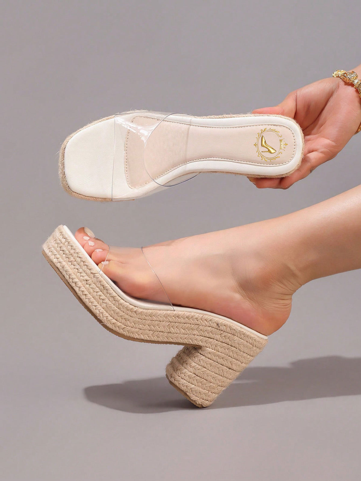 Hemp Rope Platform Thick Bottom Sandals, Transparent TPU Strap Open Toe, Summer Vacation Casual High Heel Slippers, Daily Fashion Lightweight Comfortable Women Shoes
