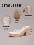 Hemp Rope Platform Thick Bottom Sandals, Transparent TPU Strap Open Toe, Summer Vacation Casual High Heel Slippers, Daily Fashion Lightweight Comfortable Women Shoes