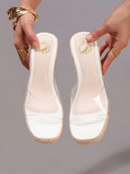Hemp Rope Platform Thick Bottom Sandals, Transparent TPU Strap Open Toe, Summer Vacation Casual High Heel Slippers, Daily Fashion Lightweight Comfortable Women Shoes