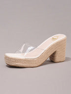 Hemp Rope Platform Thick Bottom Sandals, Transparent TPU Strap Open Toe, Summer Vacation Casual High Heel Slippers, Daily Fashion Lightweight Comfortable Women Shoes