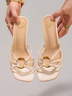 Women's Platform Slide Sandals With Metal Buckle Strap, Open Toe, Summer Vacation Casual Elevated Slip-On Shoes