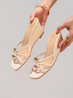 Women's Platform Slide Sandals With Metal Buckle Strap, Open Toe, Summer Vacation Casual Elevated Slip-On Shoes