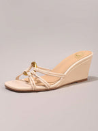 Women's Platform Slide Sandals With Metal Buckle Strap, Open Toe, Summer Vacation Casual Elevated Slip-On Shoes