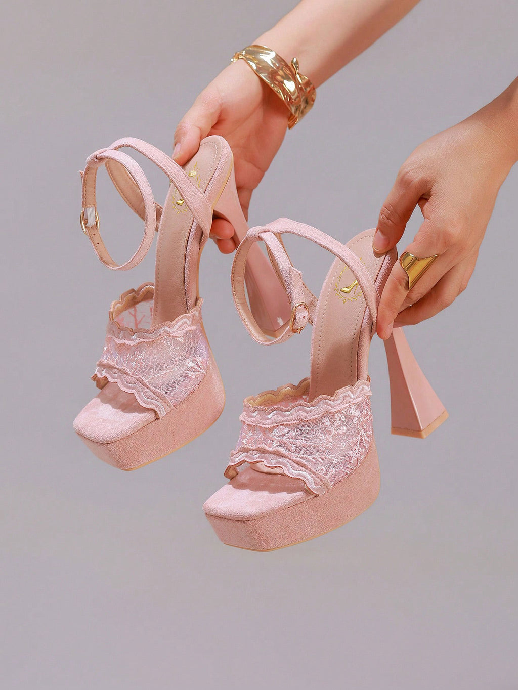 Fashionable Lace Embroidered High Heel Sandals, Sexy Party Shoes, Open Toe Square Heel Mules, High Platform Wedge Heels, Wine Red Women's High Heels