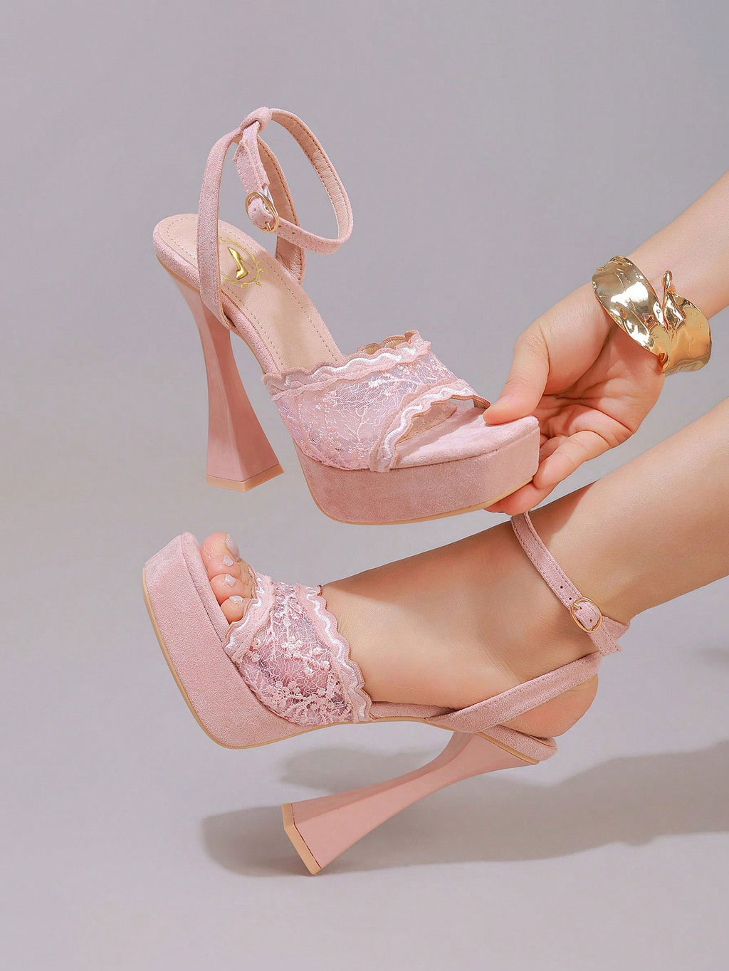 Fashionable Lace Embroidered High Heel Sandals, Sexy Party Shoes, Open Toe Square Heel Mules, High Platform Wedge Heels, Wine Red Women's High Heels
