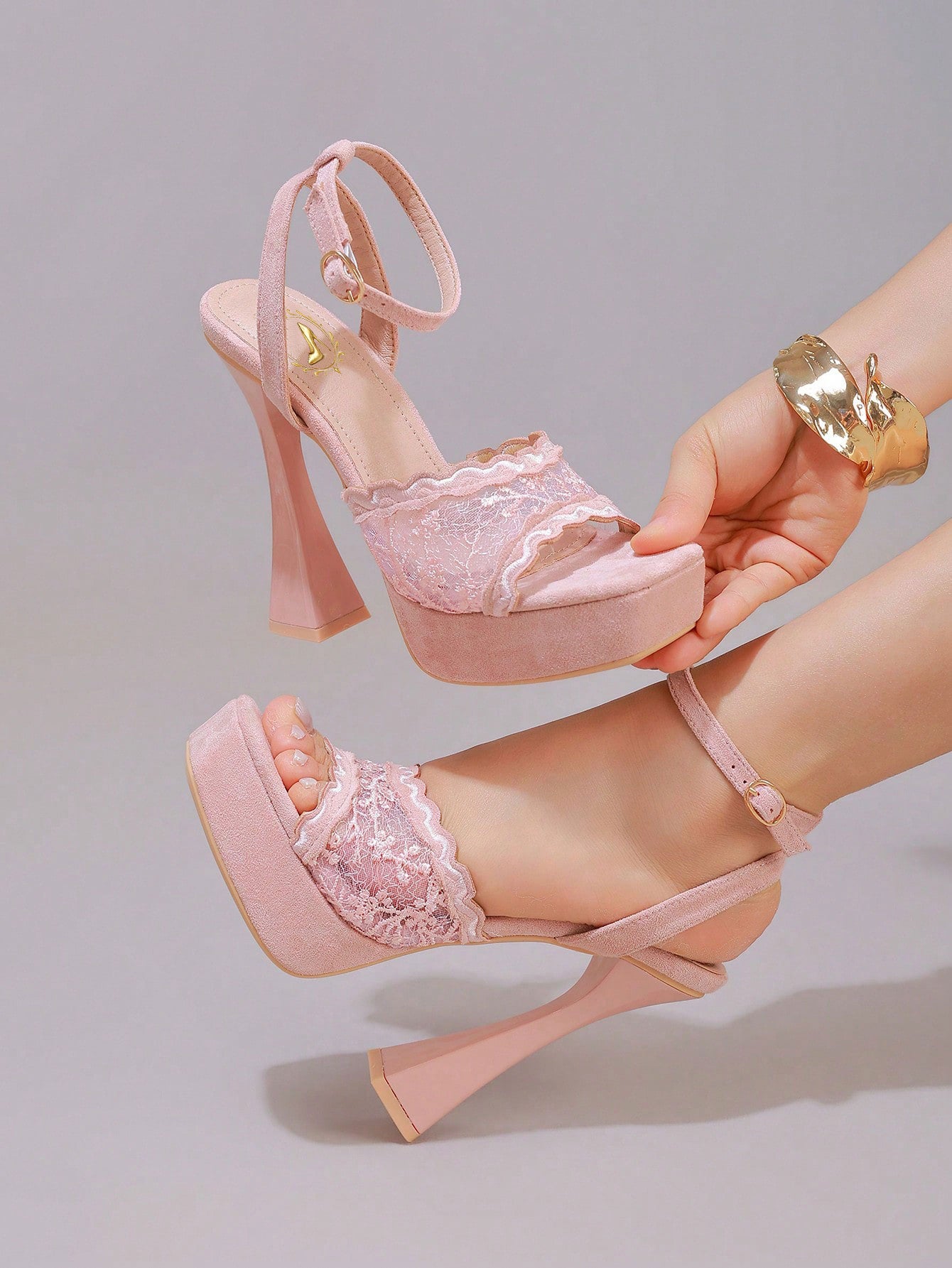 Fashionable Lace Embroidered High Heel Sandals, Sexy Party Shoes, Open Toe Square Heel Mules, High Platform Wedge Heels, Wine Red Women's High Heels