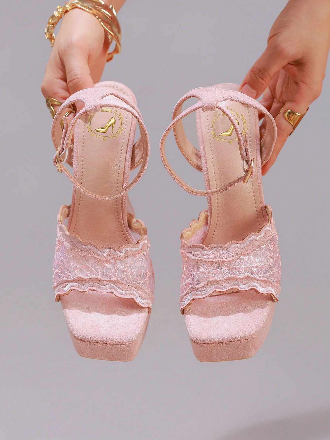 Fashionable Lace Embroidered High Heel Sandals, Sexy Party Shoes, Open Toe Square Heel Mules, High Platform Wedge Heels, Wine Red Women's High Heels