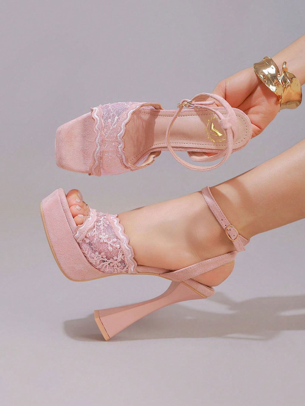 Fashionable Lace Embroidered High Heel Sandals, Sexy Party Shoes, Open Toe Square Heel Mules, High Platform Wedge Heels, Wine Red Women's High Heels