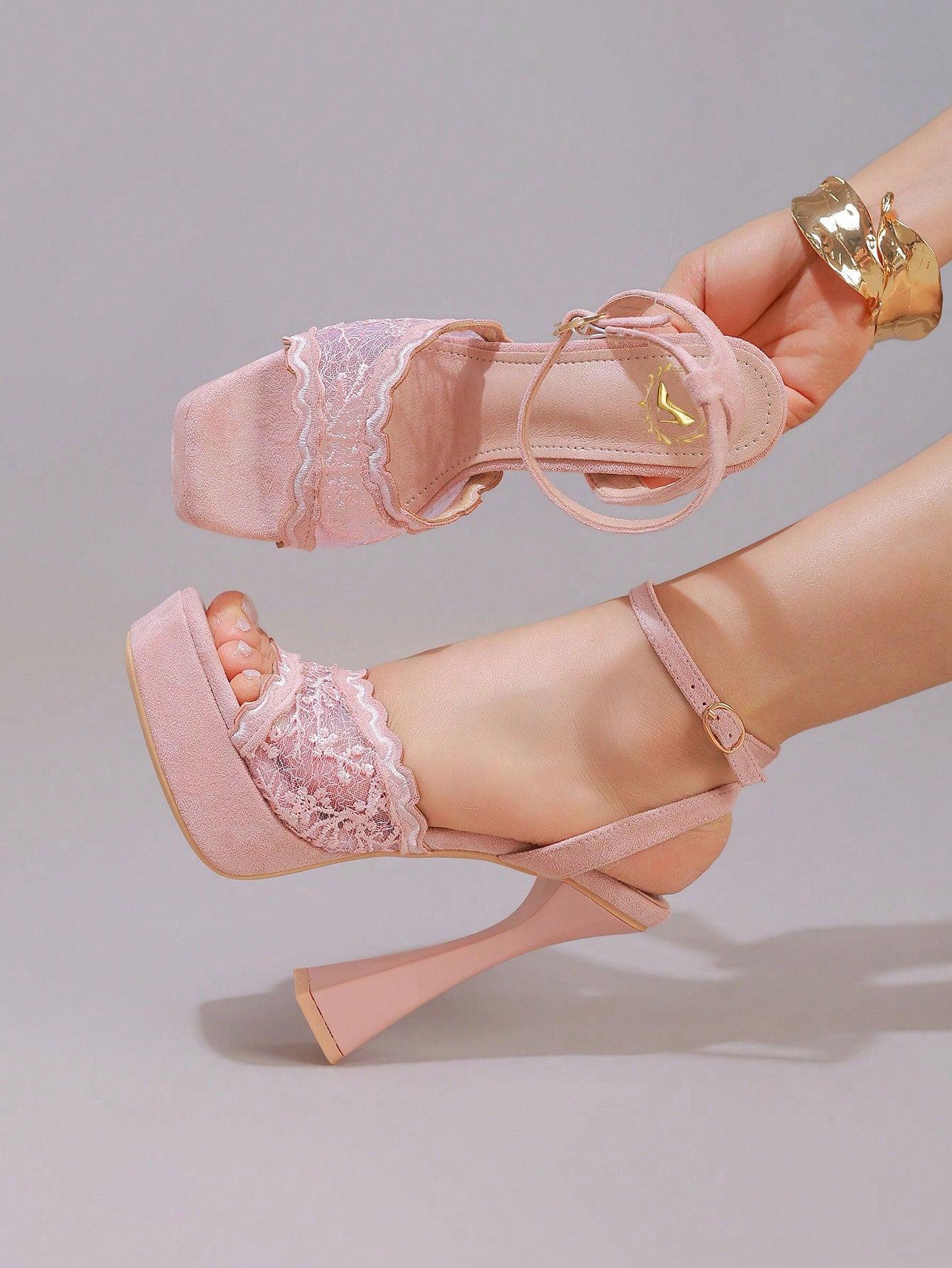 Fashionable Lace Embroidered High Heel Sandals, Sexy Party Shoes, Open Toe Square Heel Mules, High Platform Wedge Heels, Wine Red Women's High Heels