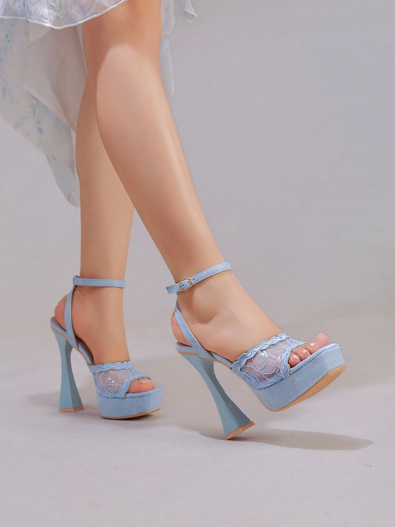 Fashionable Lace Embroidered High Heel Sandals, Sexy Party Shoes, Open Toe Square Heel Mules, High Platform Wedge Heels, Wine Red Women's High Heels
