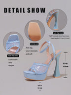 Fashionable Lace Embroidered High Heel Sandals, Sexy Party Shoes, Open Toe Square Heel Mules, High Platform Wedge Heels, Wine Red Women's High Heels