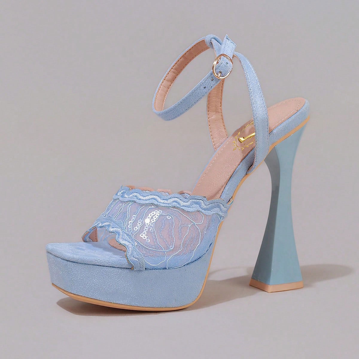 Fashionable Lace Embroidered High Heel Sandals, Sexy Party Shoes, Open Toe Square Heel Mules, High Platform Wedge Heels, Wine Red Women's High Heels