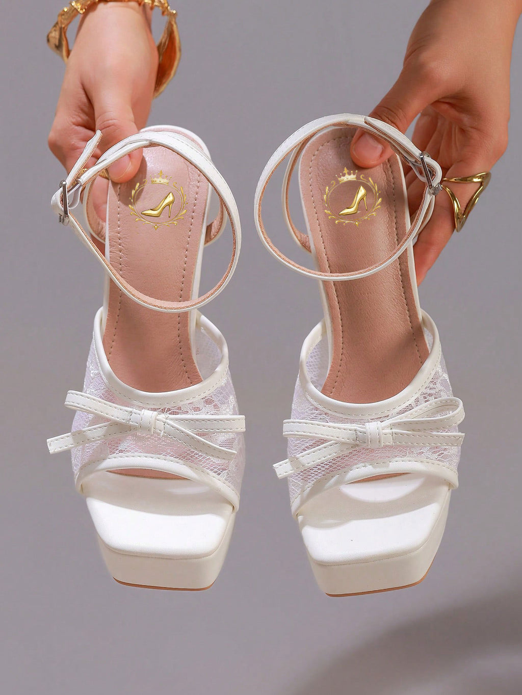 Fashion Lace Embroidered High Heel Sandals With Bow Decor