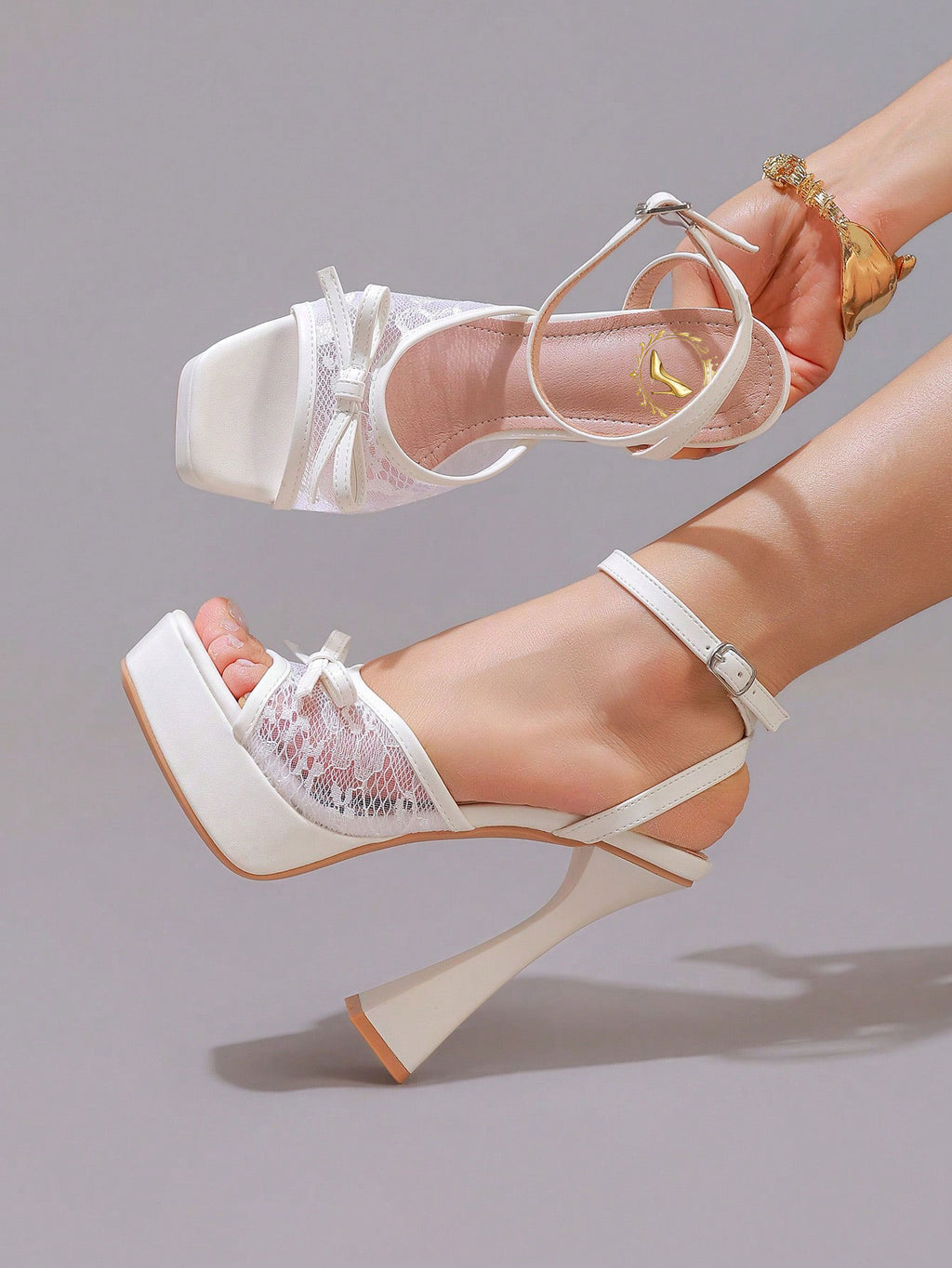 Fashion Lace Embroidered High Heel Sandals With Bow Decor