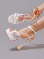 Fashion Lace Embroidered High Heel Sandals With Bow Decor