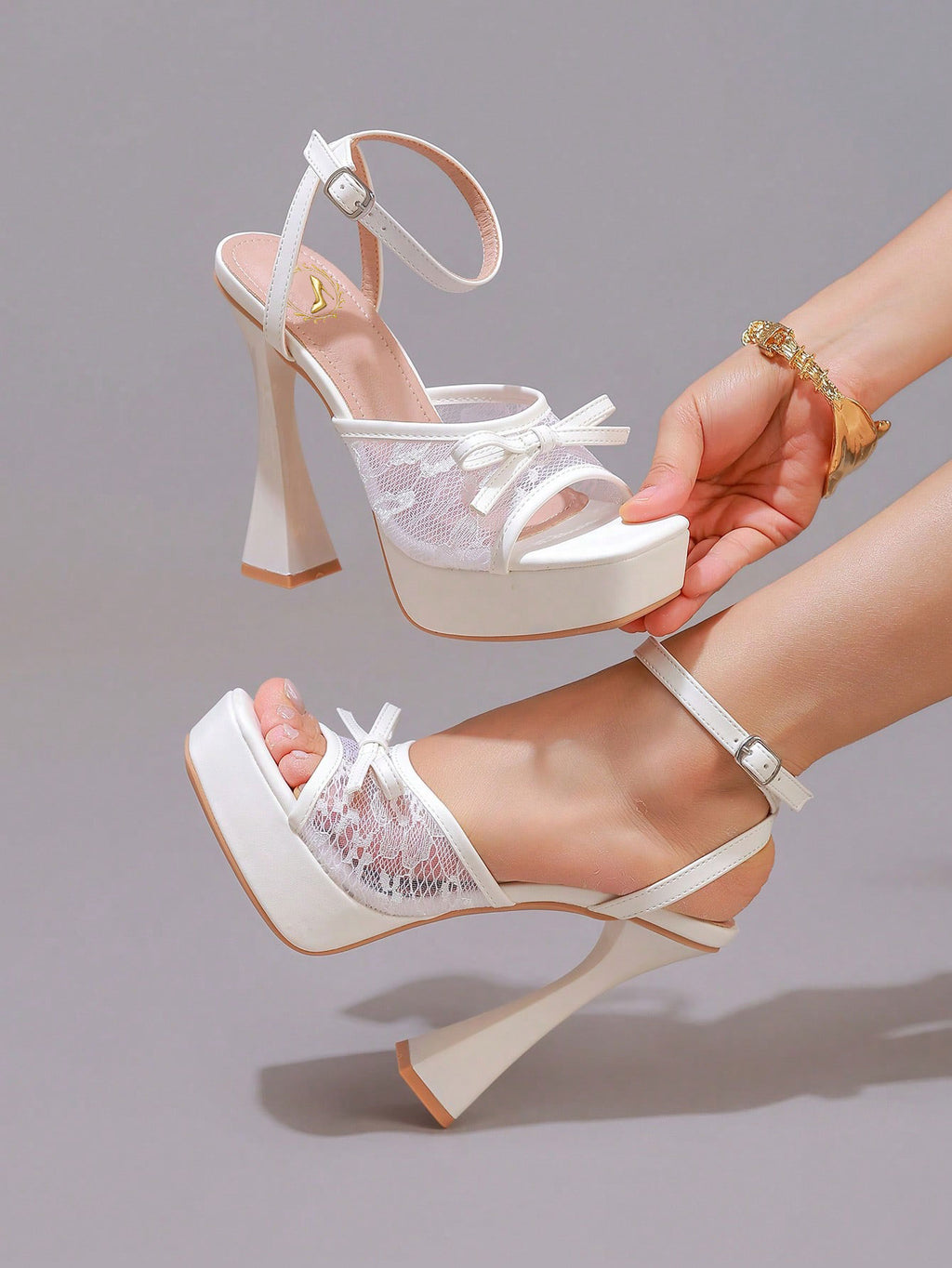 Fashion Lace Embroidered High Heel Sandals With Bow Decor