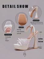 Fashion Lace Embroidered High Heel Sandals With Bow Decor