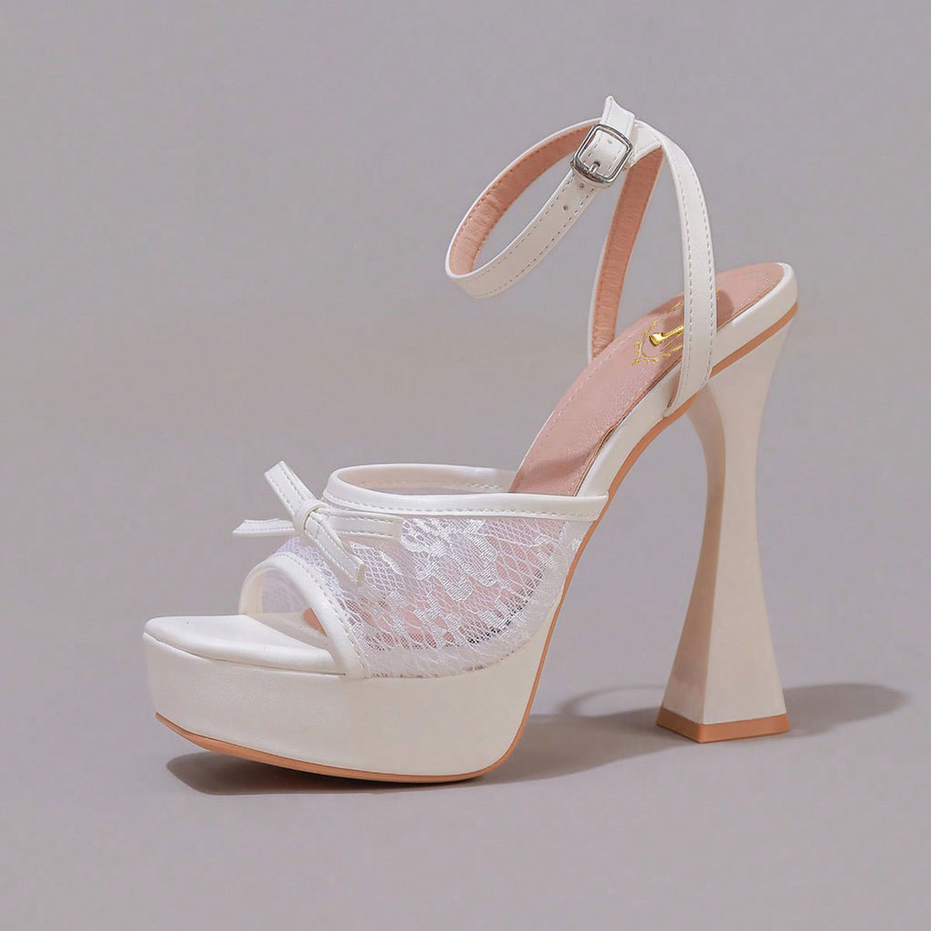 Fashion Lace Embroidered High Heel Sandals With Bow Decor