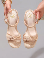 Fashion Rope Platform Wedge Sandals With Twist Open Toe Design, High Heel Slippers, Summer Vacation Casual Apricot Chunky Heel High Heels For Women