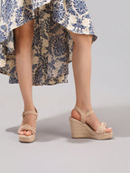 Fashion Rope Platform Wedge Sandals With Twist Open Toe Design, High Heel Slippers, Summer Vacation Casual Apricot Chunky Heel High Heels For Women