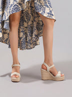 Fashion Rope Platform Wedge Sandals With Twist Open Toe Design, High Heel Slippers, Summer Vacation Casual Apricot Chunky Heel High Heels For Women