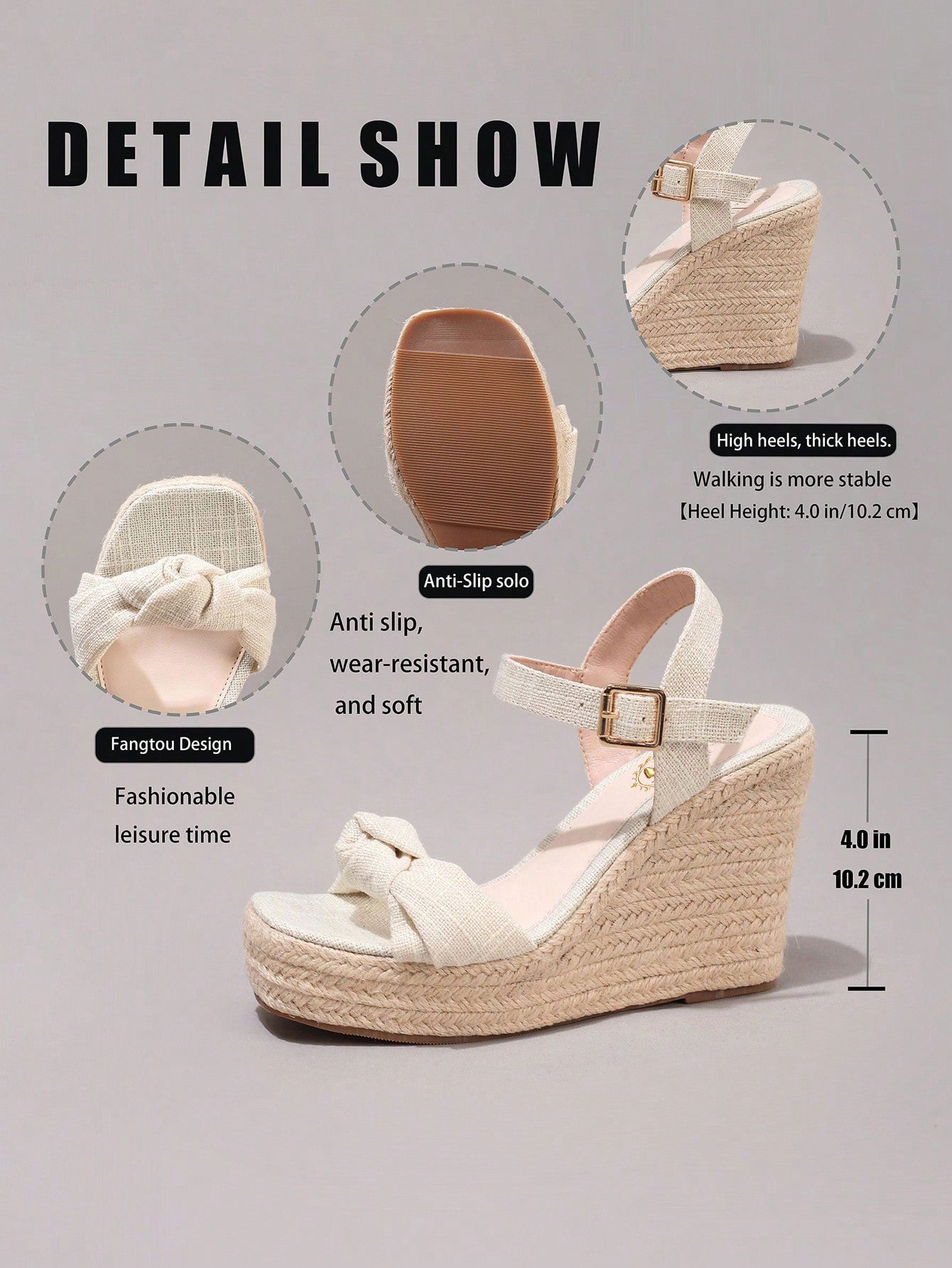 Fashion Rope Platform Wedge Sandals With Twist Open Toe Design, High Heel Slippers, Summer Vacation Casual Apricot Chunky Heel High Heels For Women