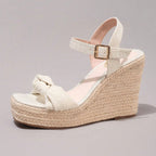 Fashion Rope Platform Wedge Sandals With Twist Open Toe Design, High Heel Slippers, Summer Vacation Casual Apricot Chunky Heel High Heels For Women