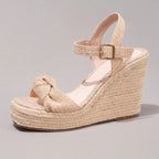 Fashion Rope Platform Wedge Sandals With Twist Open Toe Design, High Heel Slippers, Summer Vacation Casual Apricot Chunky Heel High Heels For Women