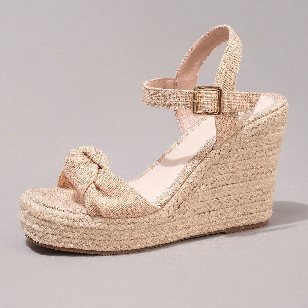 Fashion Rope Platform Wedge Sandals With Twist Open Toe Design, High Heel Slippers, Summer Vacation Casual Apricot Chunky Heel High Heels For Women