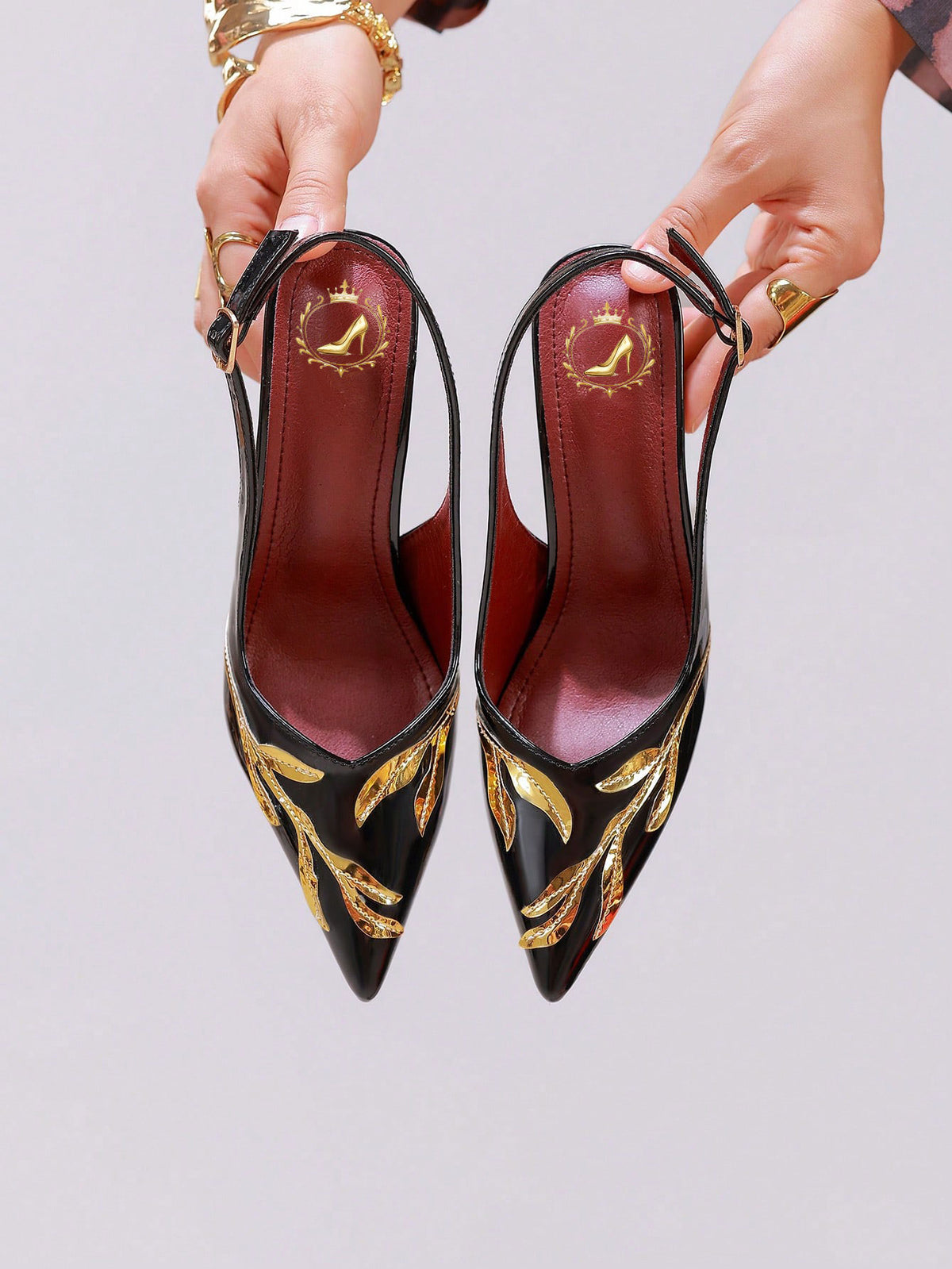 Gold Leaf Pointed-Toe Stiletto